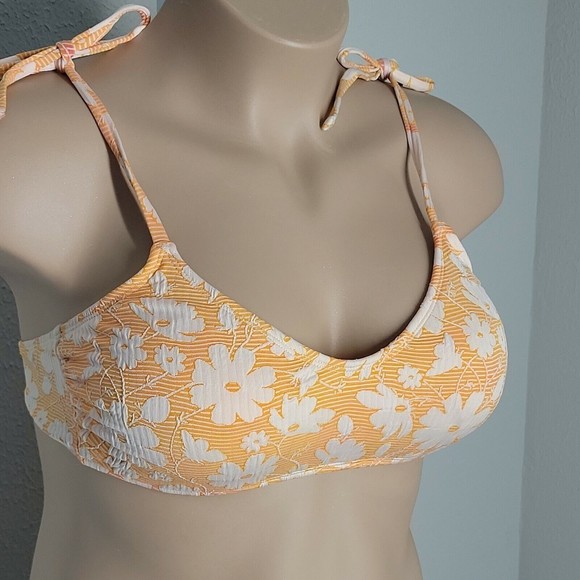 Xhilaration NWOT Tie Halter Swimsuit Bikini Top ~ XL ~ Orange & White Floral - Picture 3 of 7